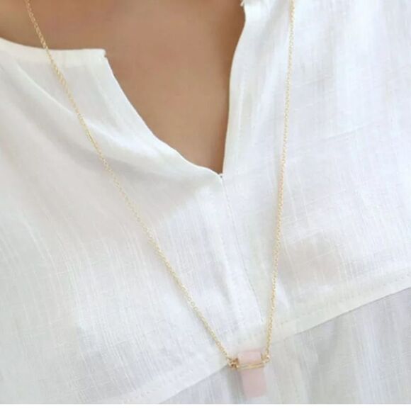 The Rose Quartz Gold Plated Long Chain With Rose Quartz pendant - Picture 9 of 9